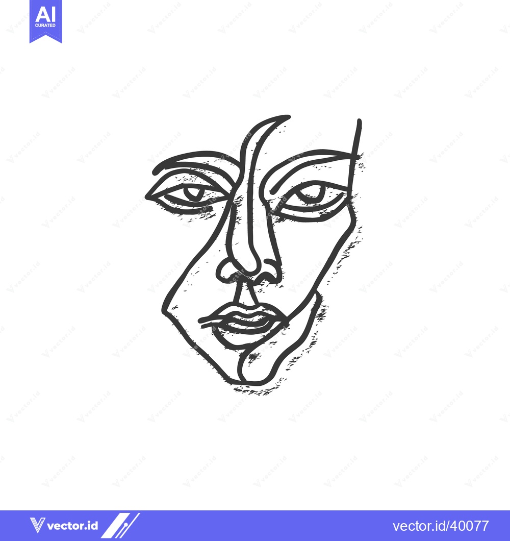 Premium Vector dari Abstract Face Sketch: Minimalist Line Art Portrait with Textured Detai