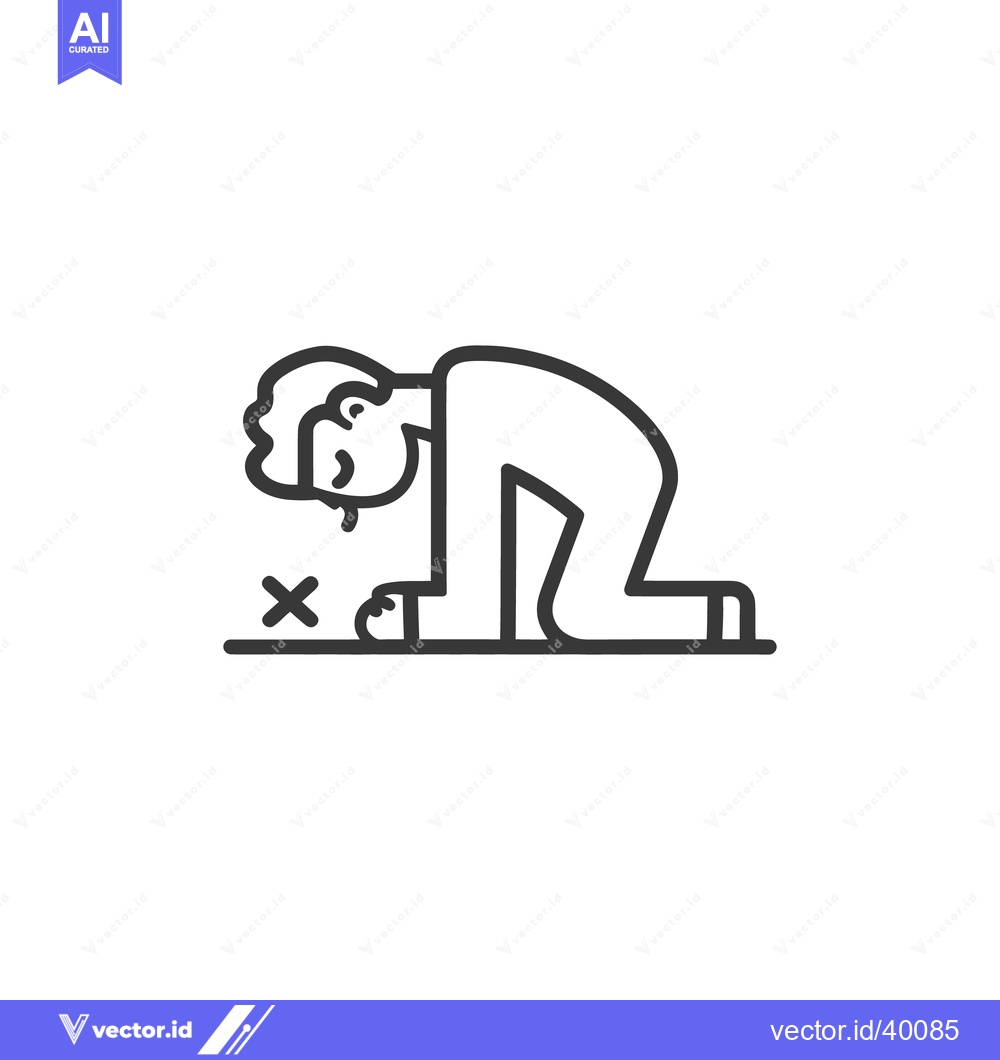 Premium Vector of Minimalist Icon of Kneeling Person with Head Down Near Marked Spot