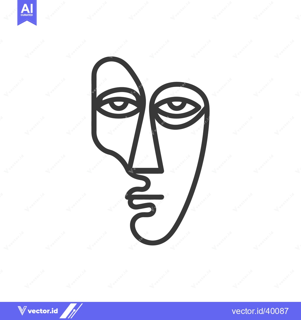 Premium Vector of Abstract Minimalist Face Line Art: Modern Portrait with Geometric Elem