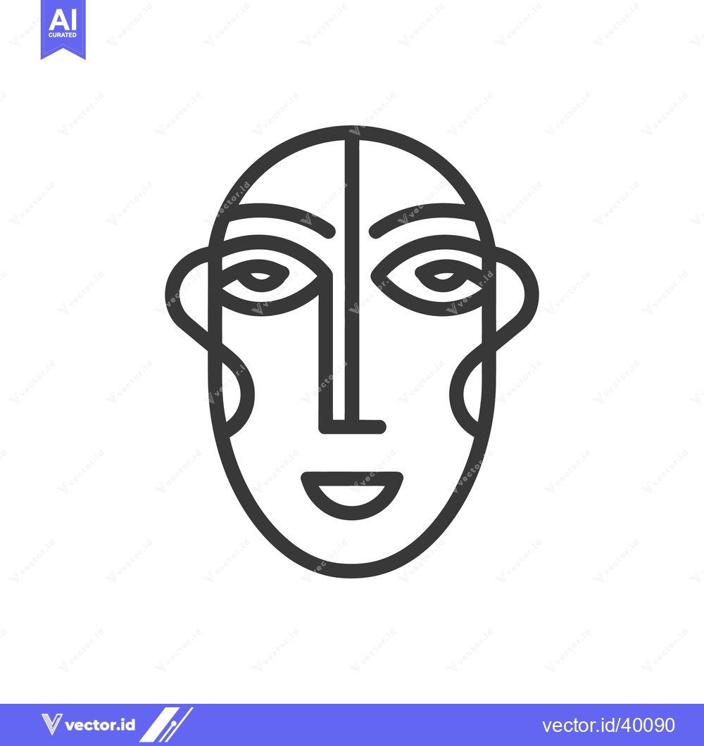 Premium Vector of Minimalist Tribal Mask: Abstract Face with Geometric Features, Line Ar