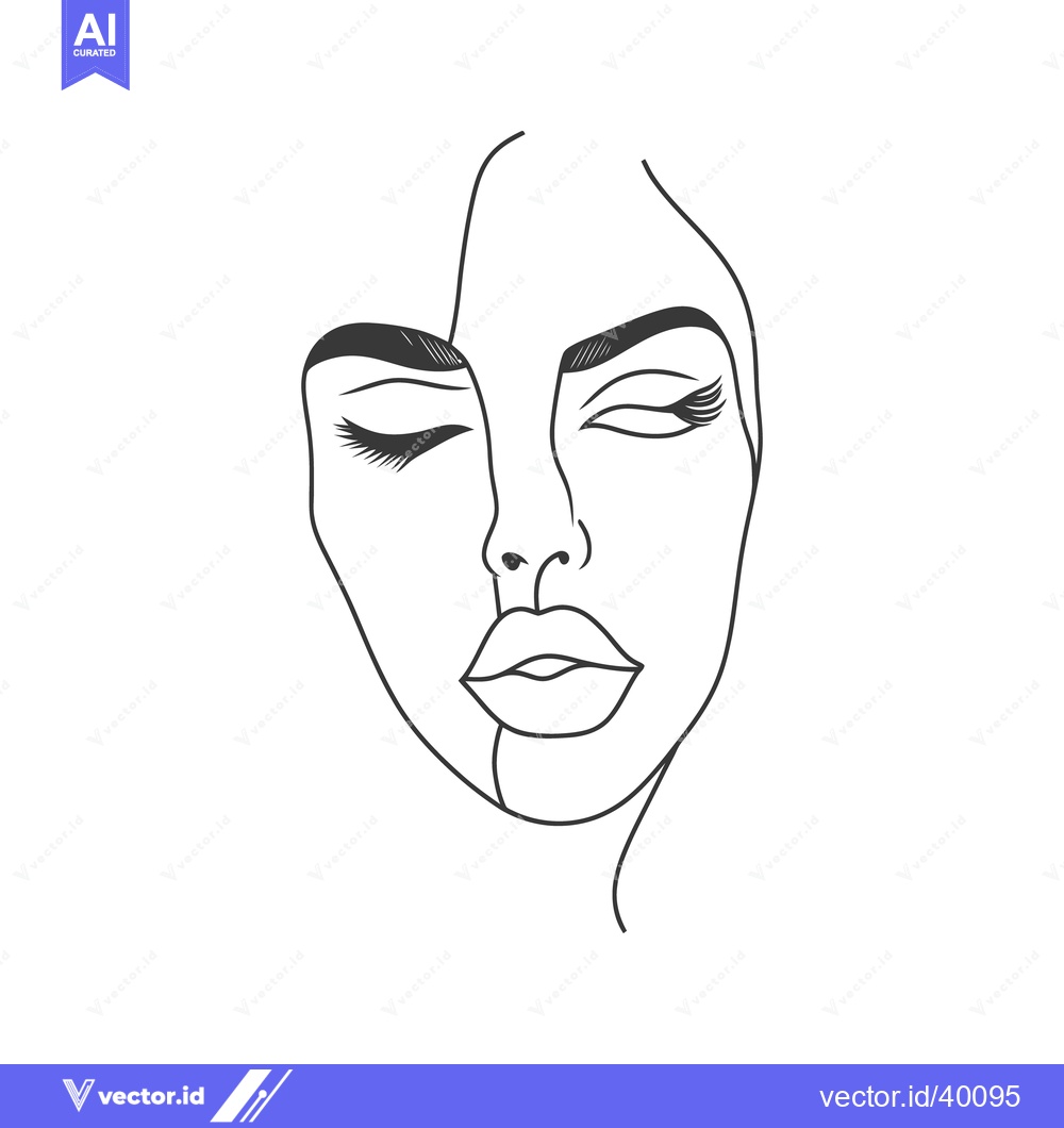 Premium Vector dari Line drawing of a womans face with closed eyes