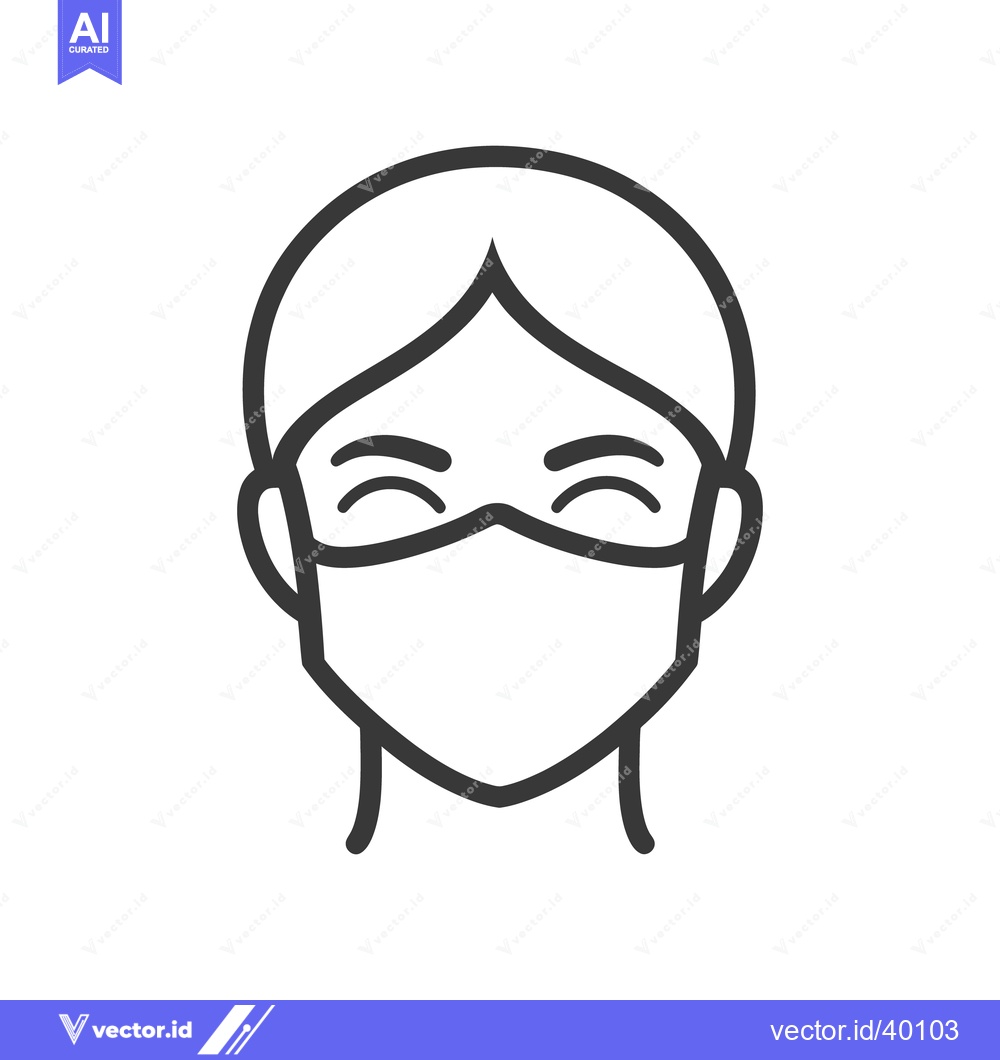 Premium Vector dari Simple outline illustration of a person wearing a protective face mask