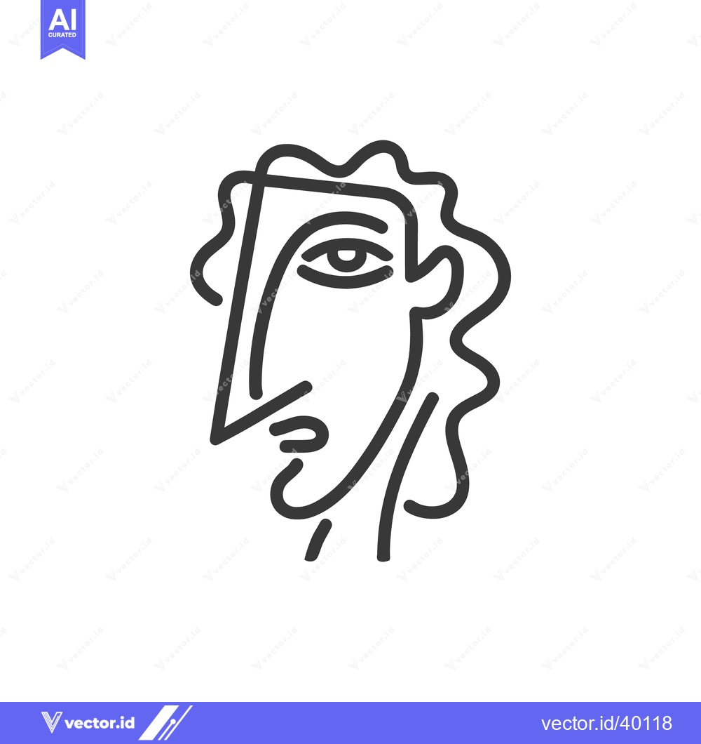 Premium Vector of Minimalist Line Art Portrait: Abstract Face with Wavy Hair and Sharp N