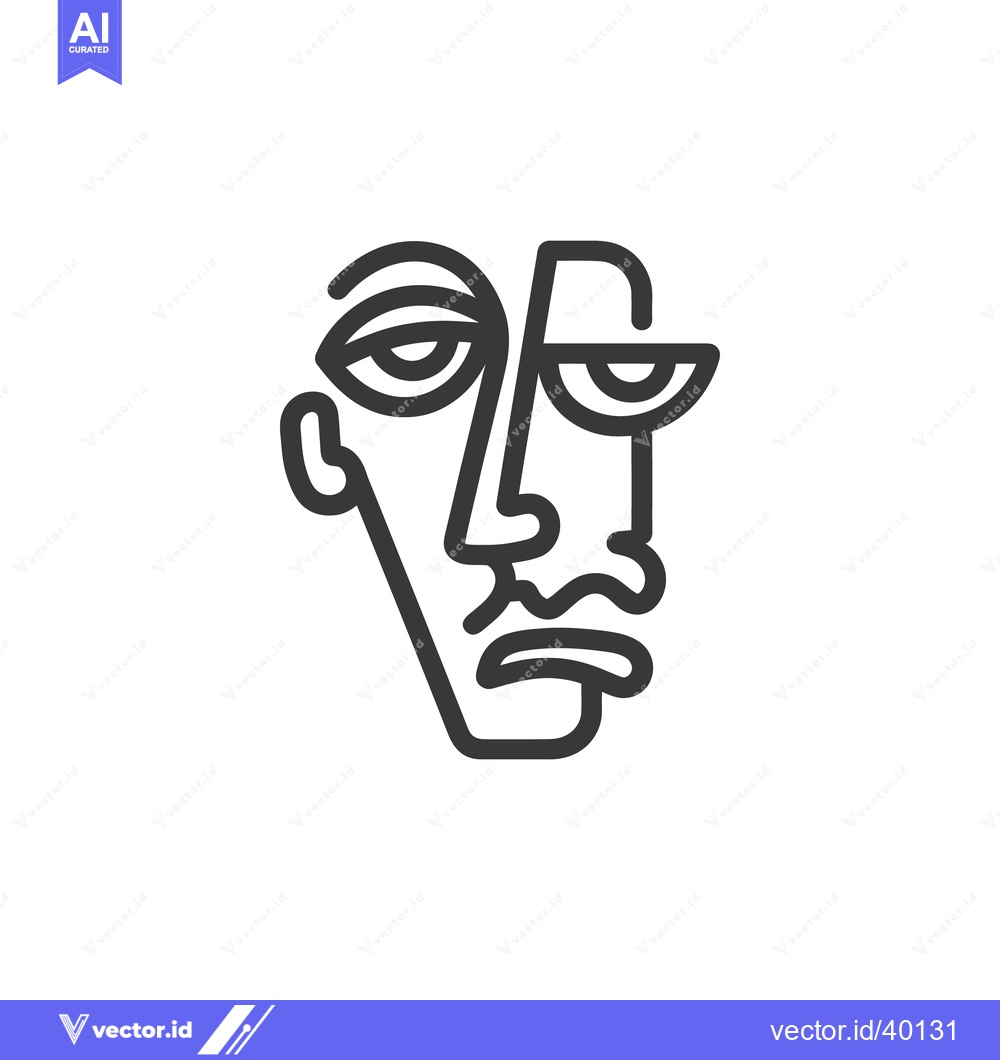 Premium Vector dari Minimalist Line Art Portrait: Abstract Face with Unique Features and E