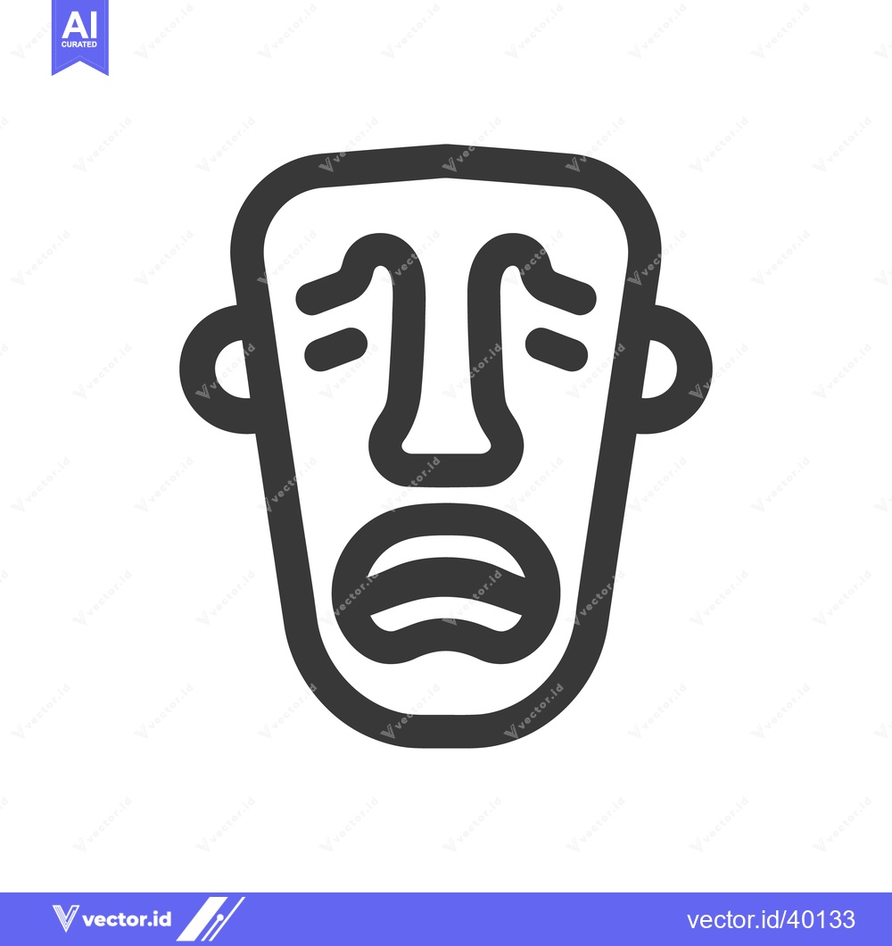 Premium Vector of Stylized Tribal Mask Icon with Open Mouth and Ear Details on White