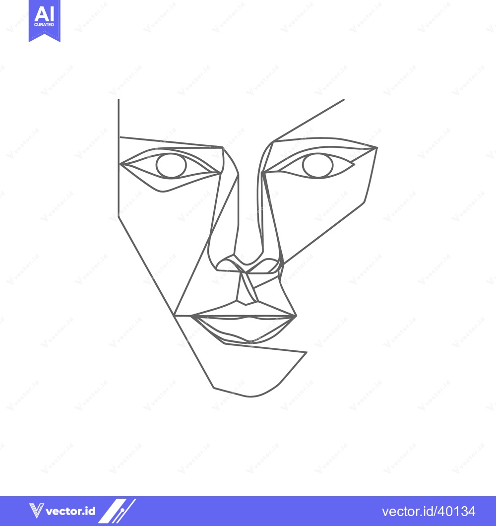 Premium Vector of Minimalist Line Art Portrait: Abstract Geometric Face Illustration in