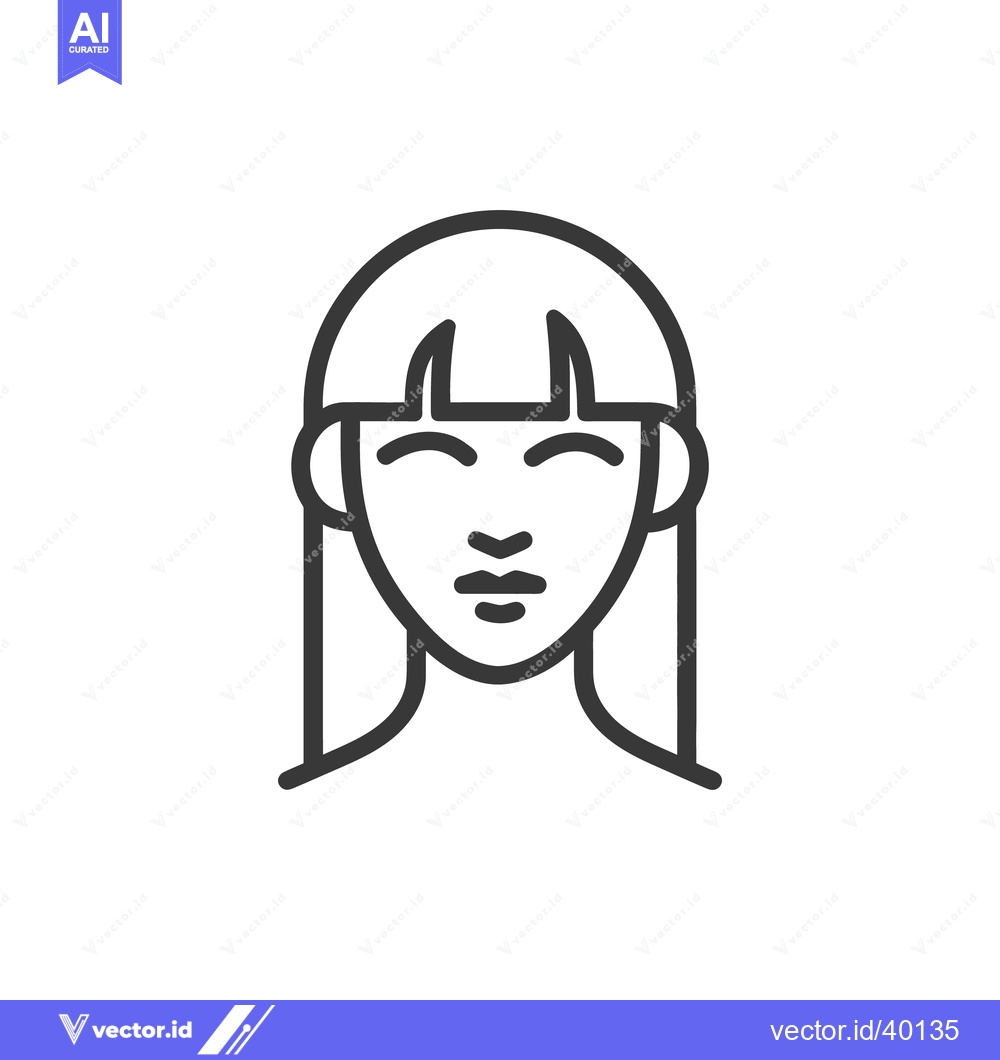 Premium Vector dari Minimalist Woman Portrait Icon with Bangs and Closed Eyes in Black Out