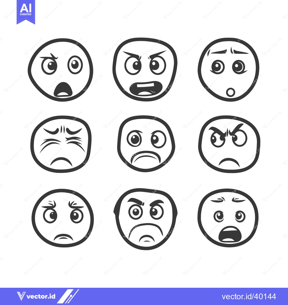 Premium Vector dari A collection of drawn emotive faces displaying varied facial expressio