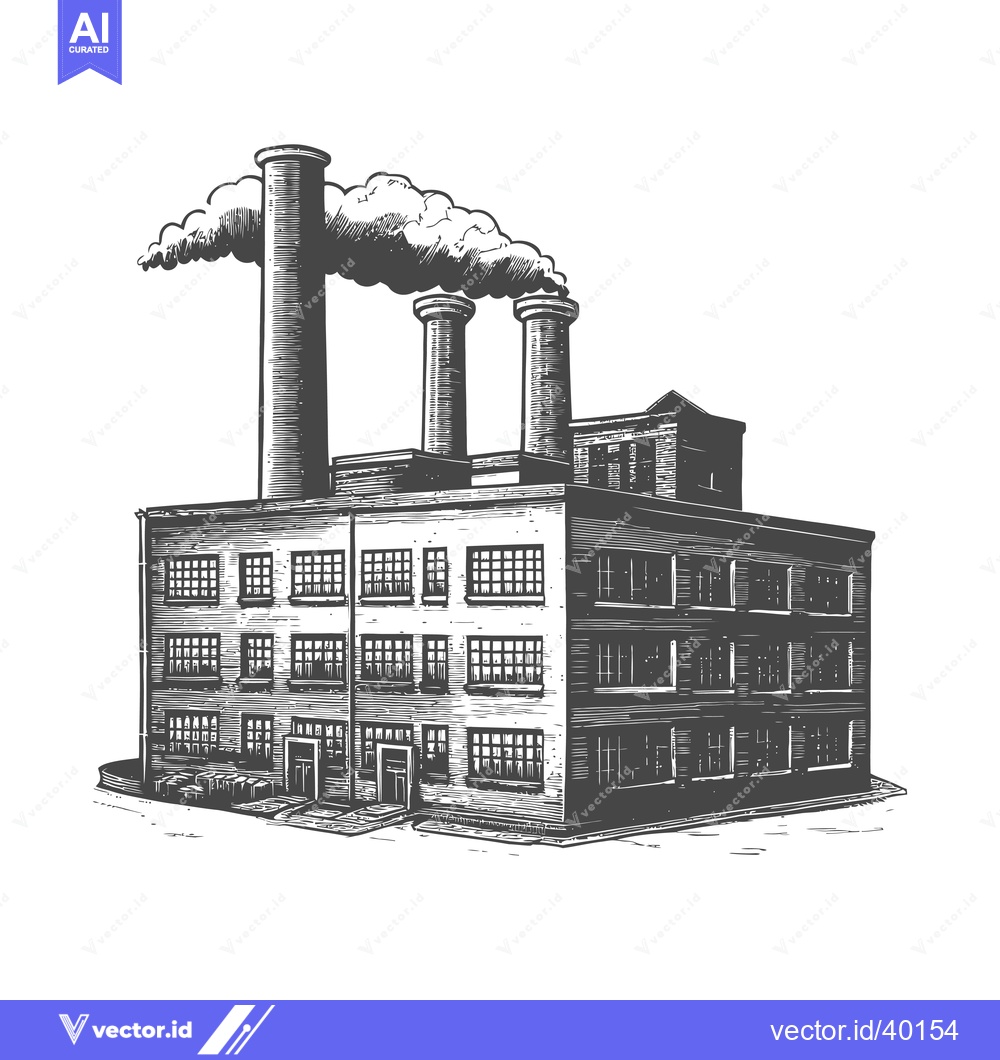 Premium Vector dari Industrial Factory Building with Tall Smoke Stacks