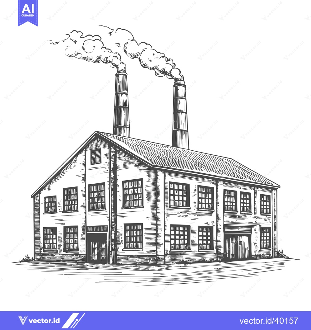 Premium Vector dari Vintage Factory Building With Two Tall Smokestacks