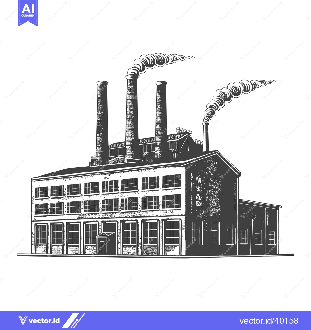 Premium Vector of A Vintage Industrial Factory Building With Tall Chimneys
