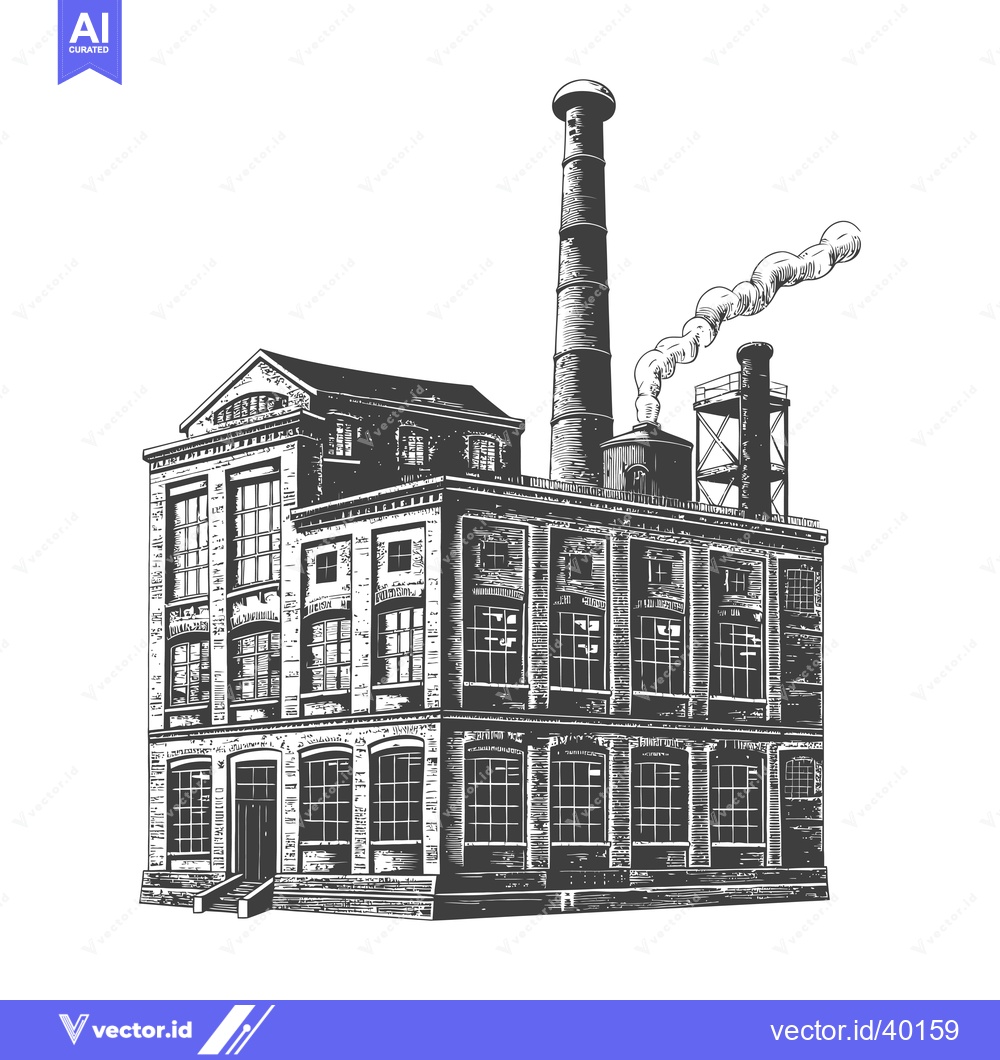 Premium Vector dari A Vintage Industrial Building With Tall Chimney