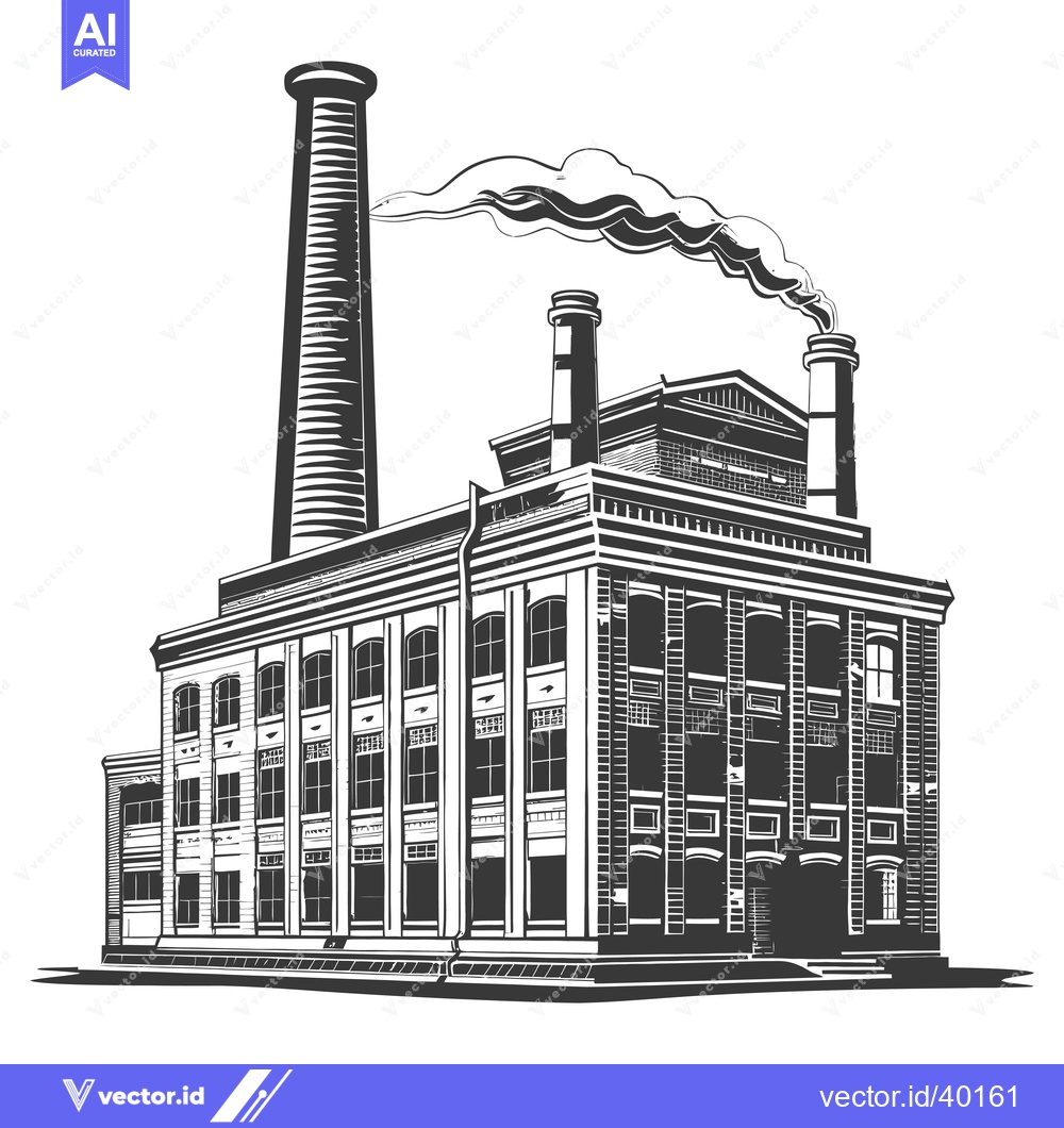 Premium Vector of Industrial Factory Building With Tall Chimney And Smoke