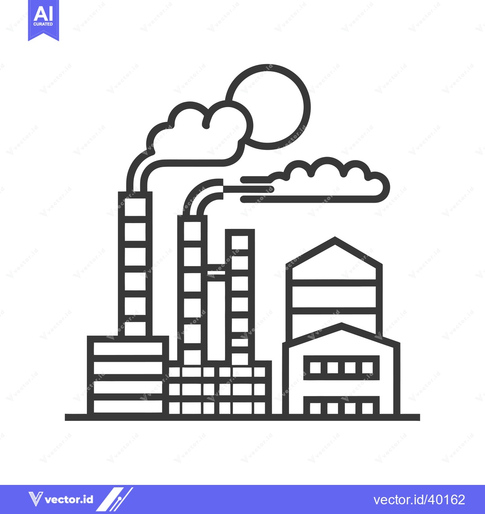 Premium Vector of Factory Building with Smoke Stacks and Clouds