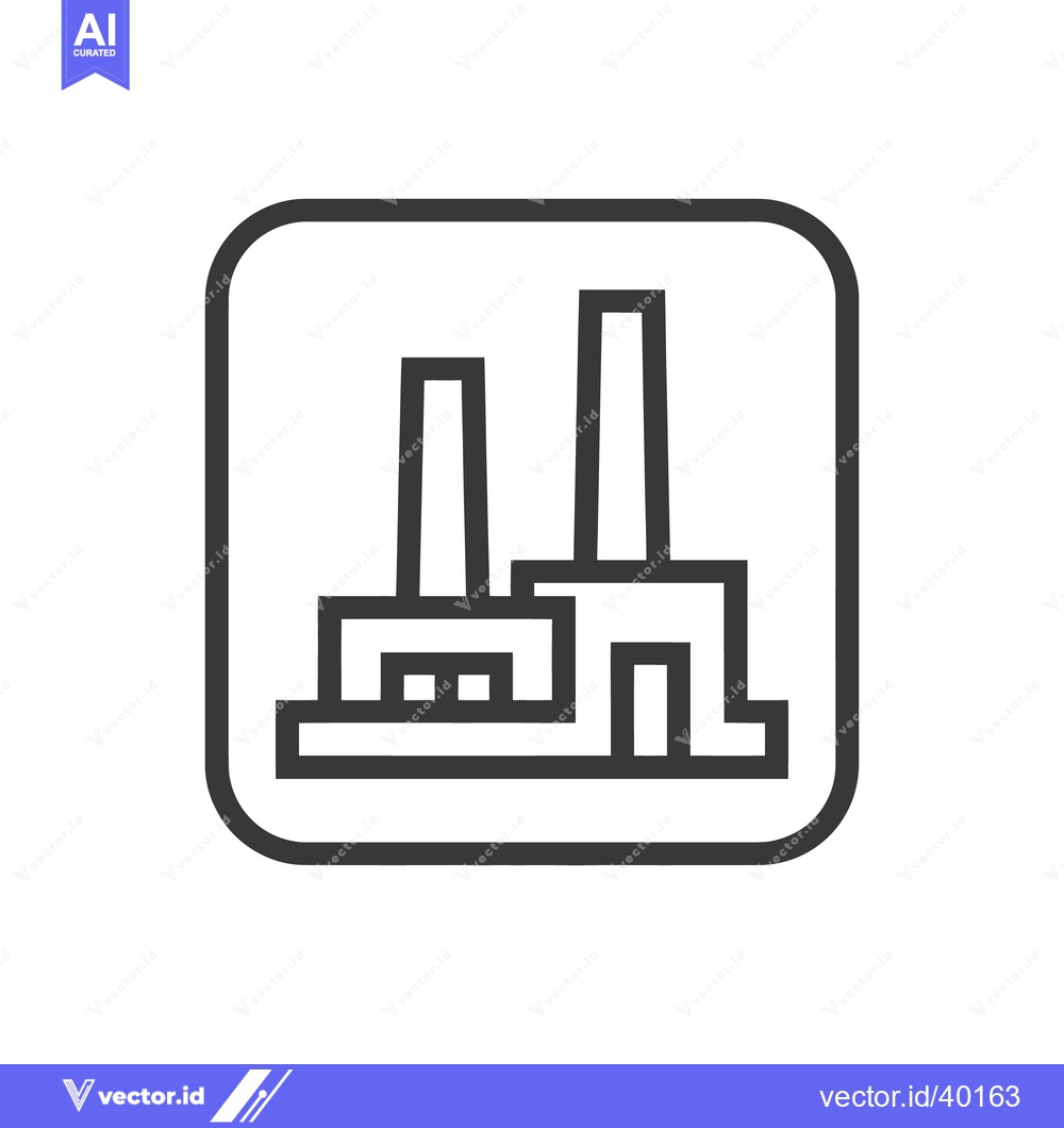 Premium Vector of Minimalist Factory Icon with Rounded Square Frame, Industrial Symbolis