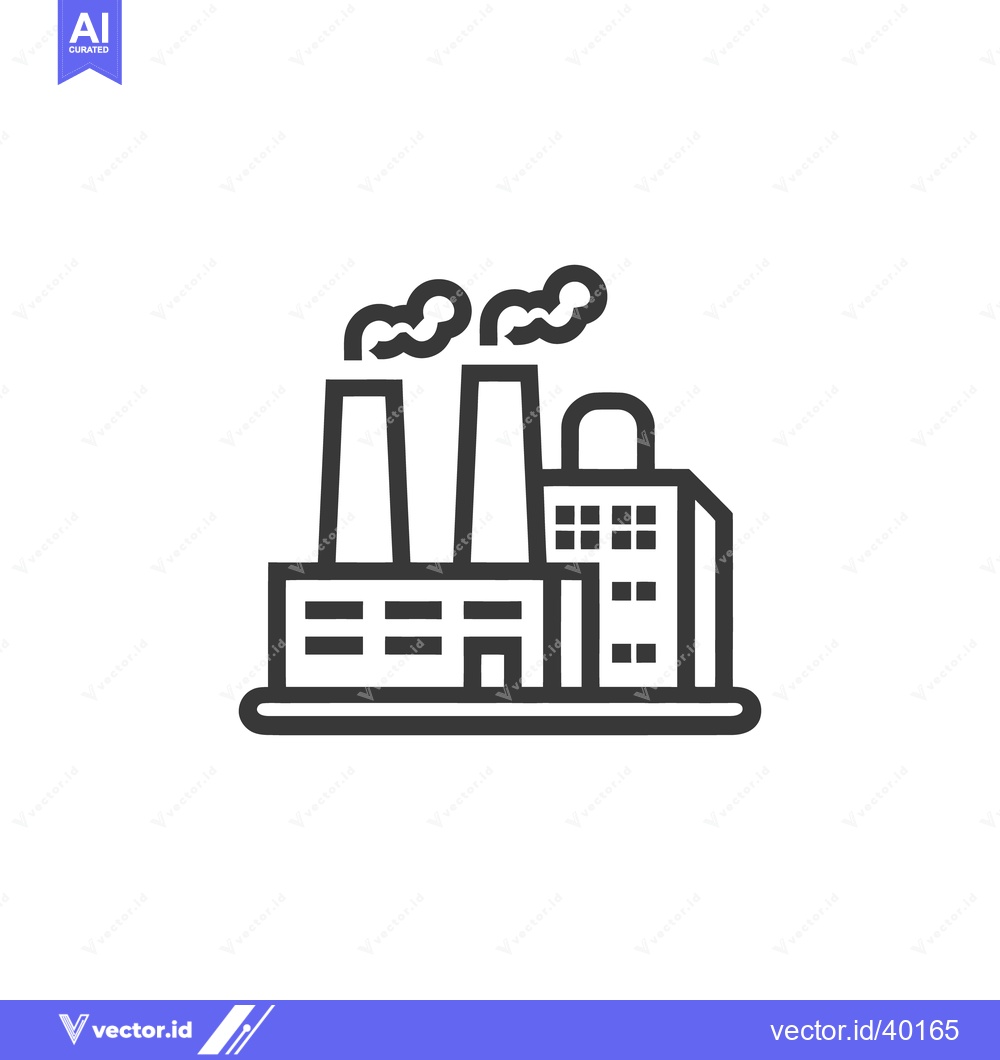 Premium Vector dari Minimalist Factory Icon with Smoke Stacks and Building Outline