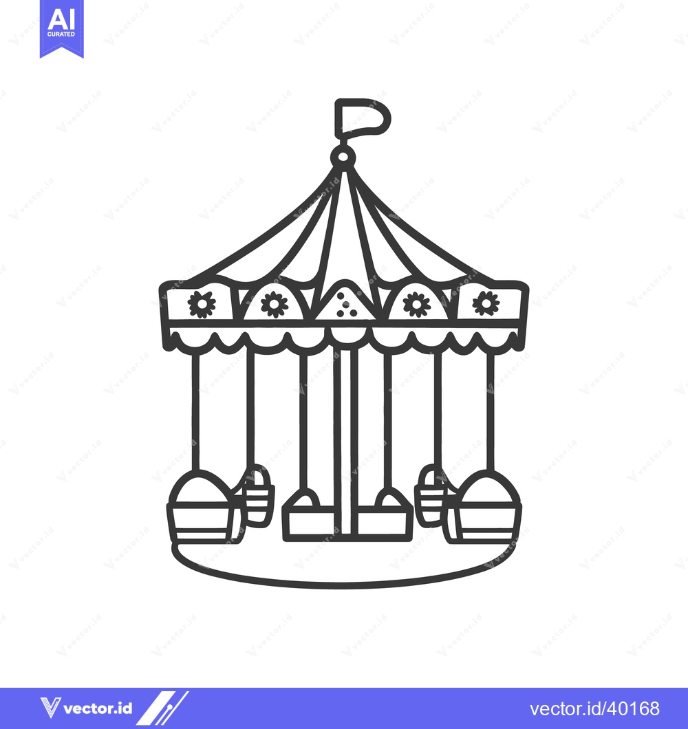 Premium Vector of A black and white outline drawing of a carousel amusement ride
