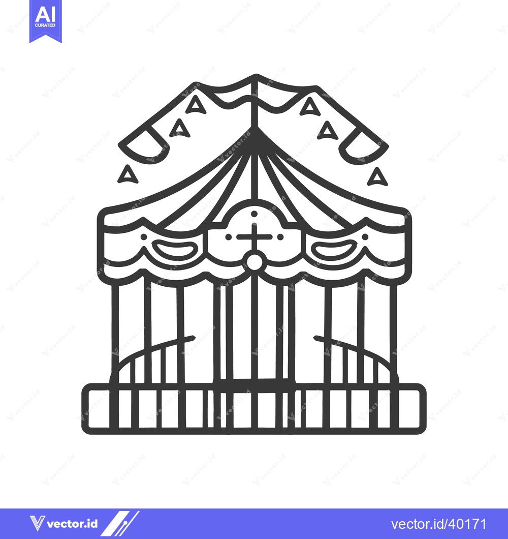 Premium Vector of Black and white illustration of a carnival carousel with decorations