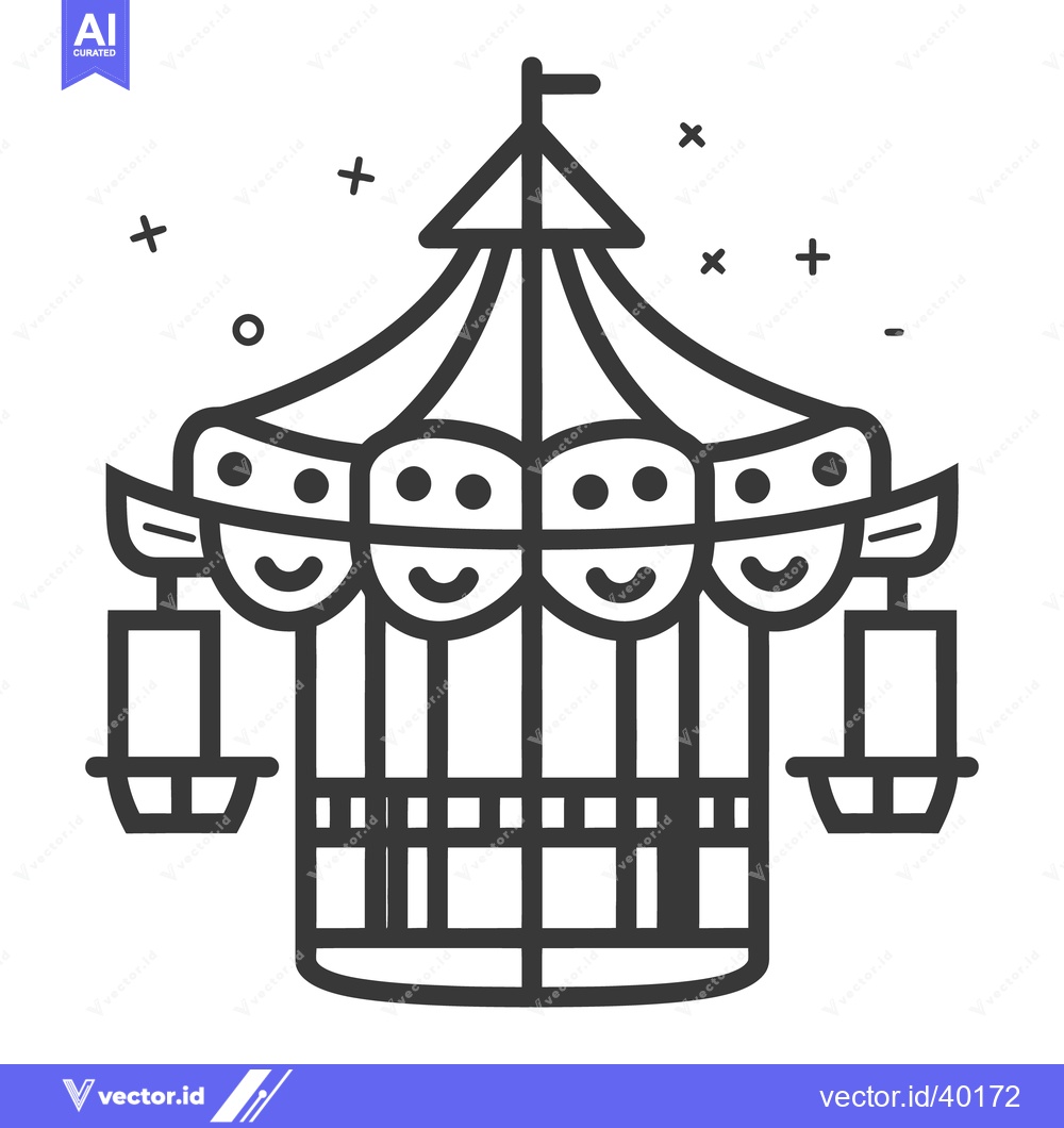 Premium Vector dari A line drawing of a carousel ride with happy faces