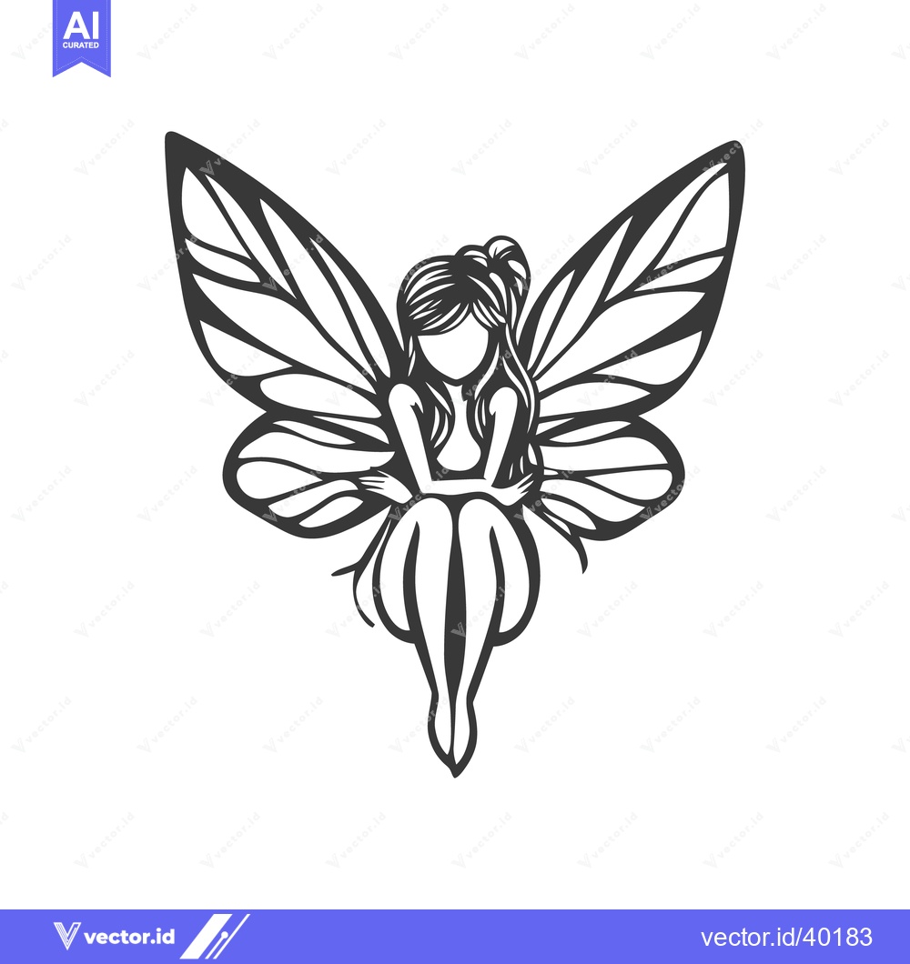 Premium Vector of A minimalist drawing depicting a seated fairy with open wings