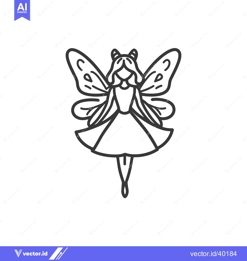 Premium Vector dari A Simple Black And White Outline Illustration Of A Fairy