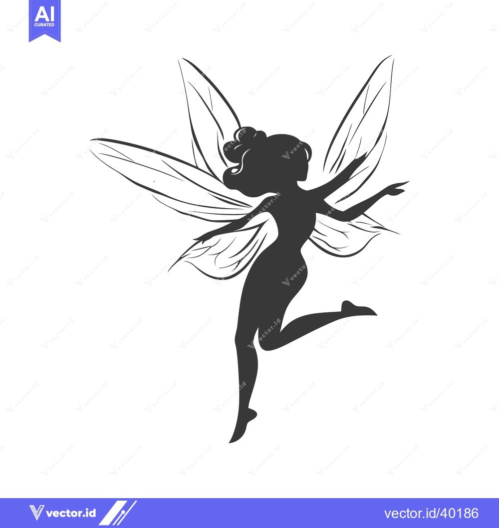 Premium Vector of Silhouette of a fairy with large wings in joyful flight