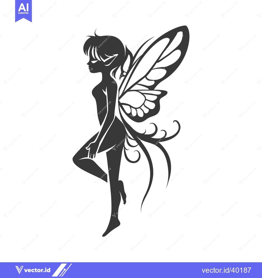 Premium Vector dari A beautiful dark silhouette of a graceful fairy with wings