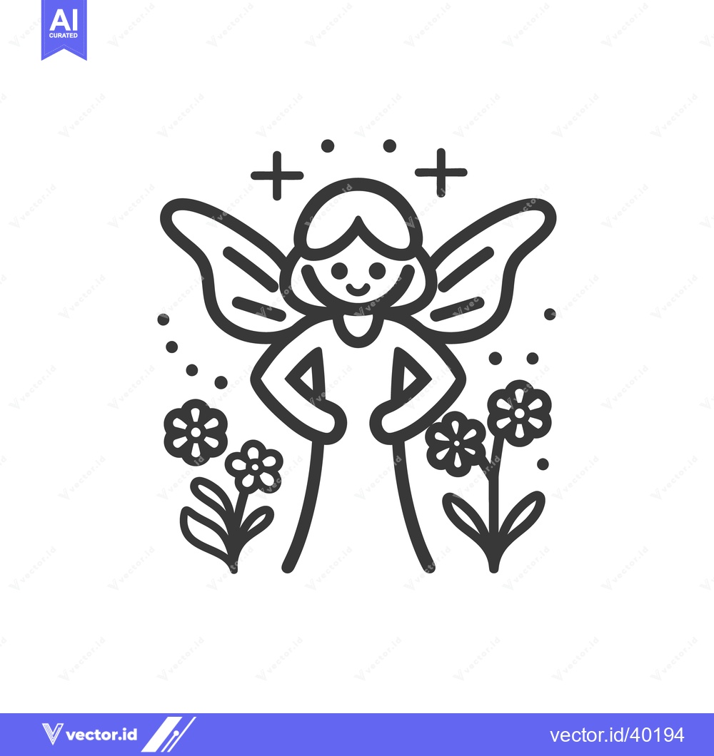 Premium Vector of A charming fairy with wings standing near some lovely flowers
