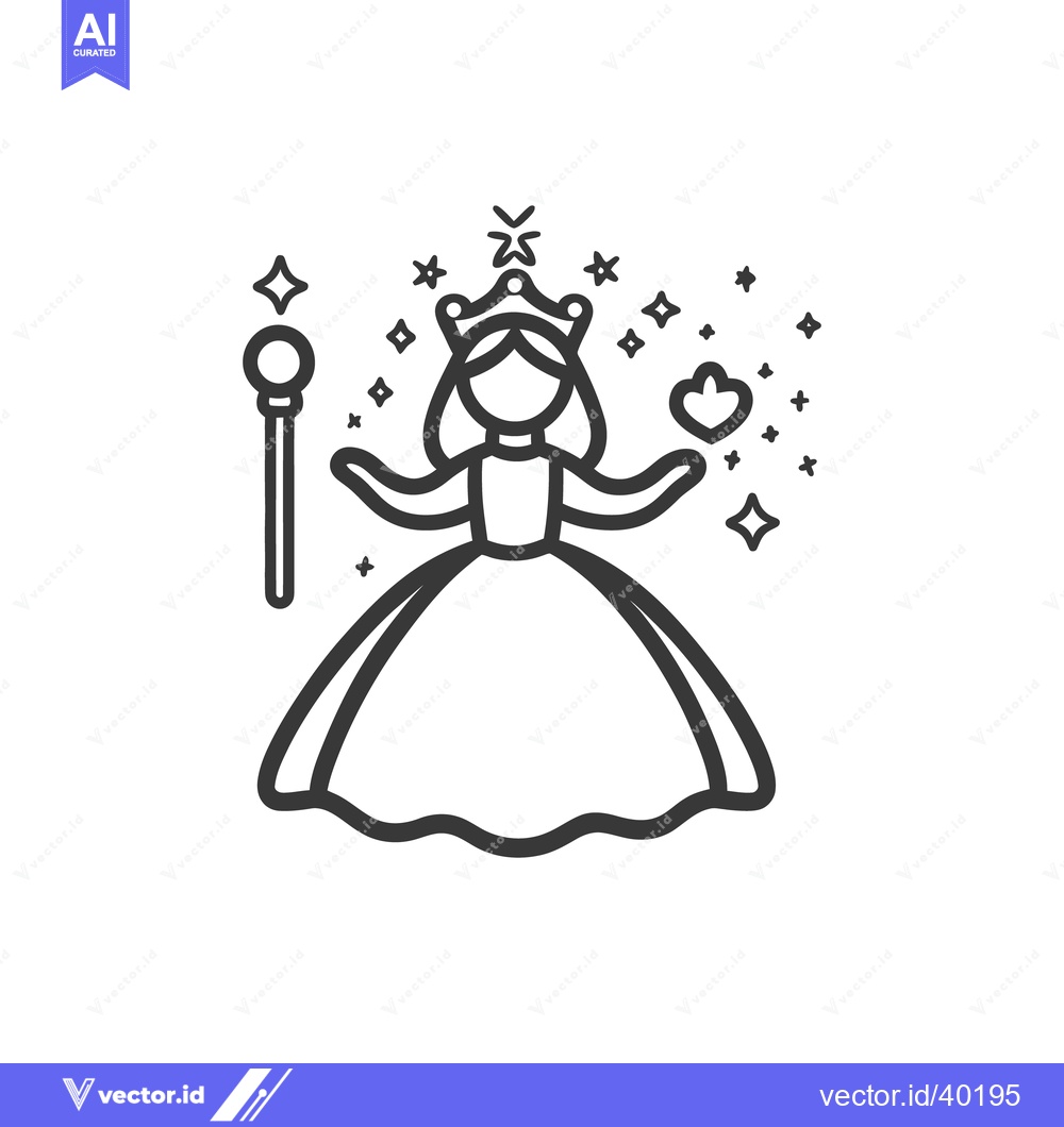 Premium Vector dari An Illustrated Princess Character Adorned With Crown and Wand