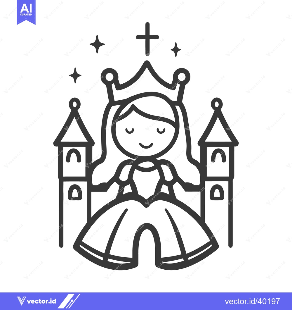 Premium Vector dari A cartoon queen sits on a throne with towers flanking her