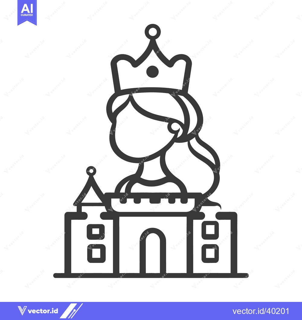 Premium Vector dari A crowned princess figure stands above a fortress structure illustrati