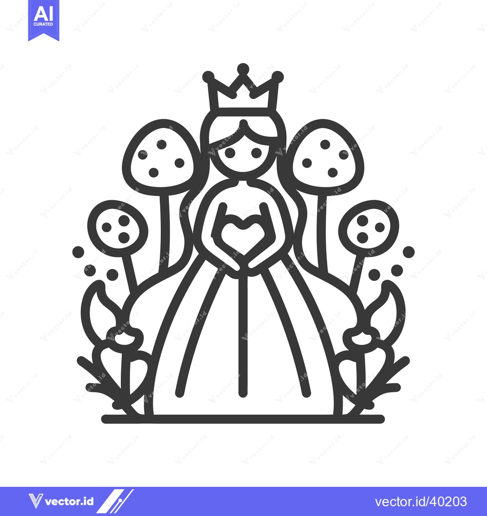 Premium Vector of A royal princess wearing a crown surrounded by botanical elements