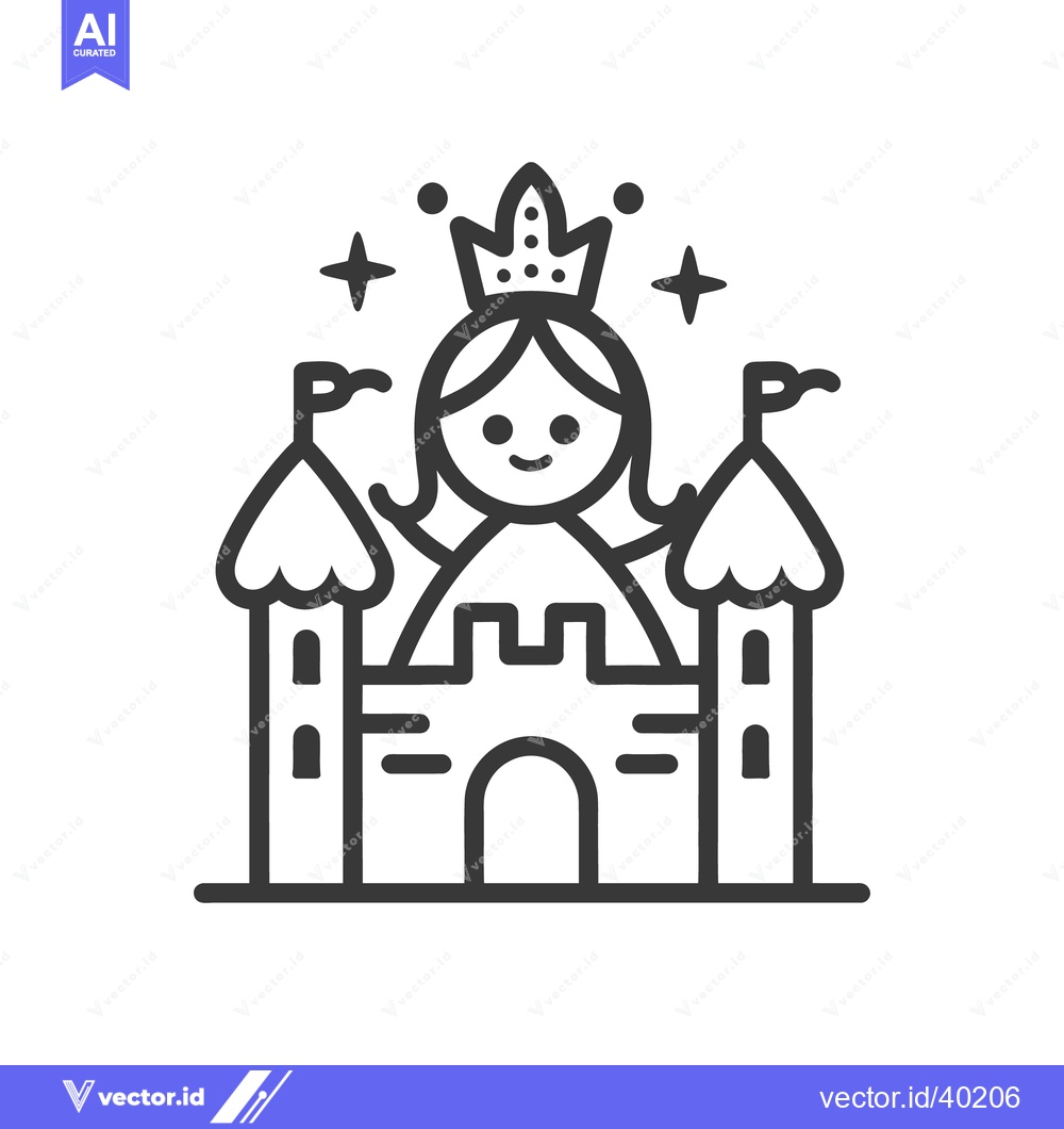 Premium Vector of A cartoon princess wearing a crown standing near her castle