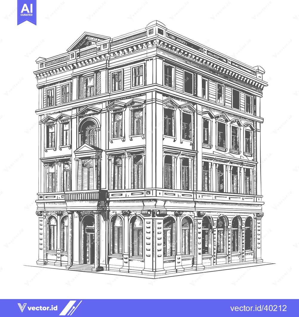 Premium Vector dari Elegant Corner Building Architectural Sketch Drawing