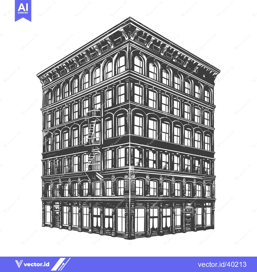 Premium Vector of Elegant Corner Building Architectural Drawing
