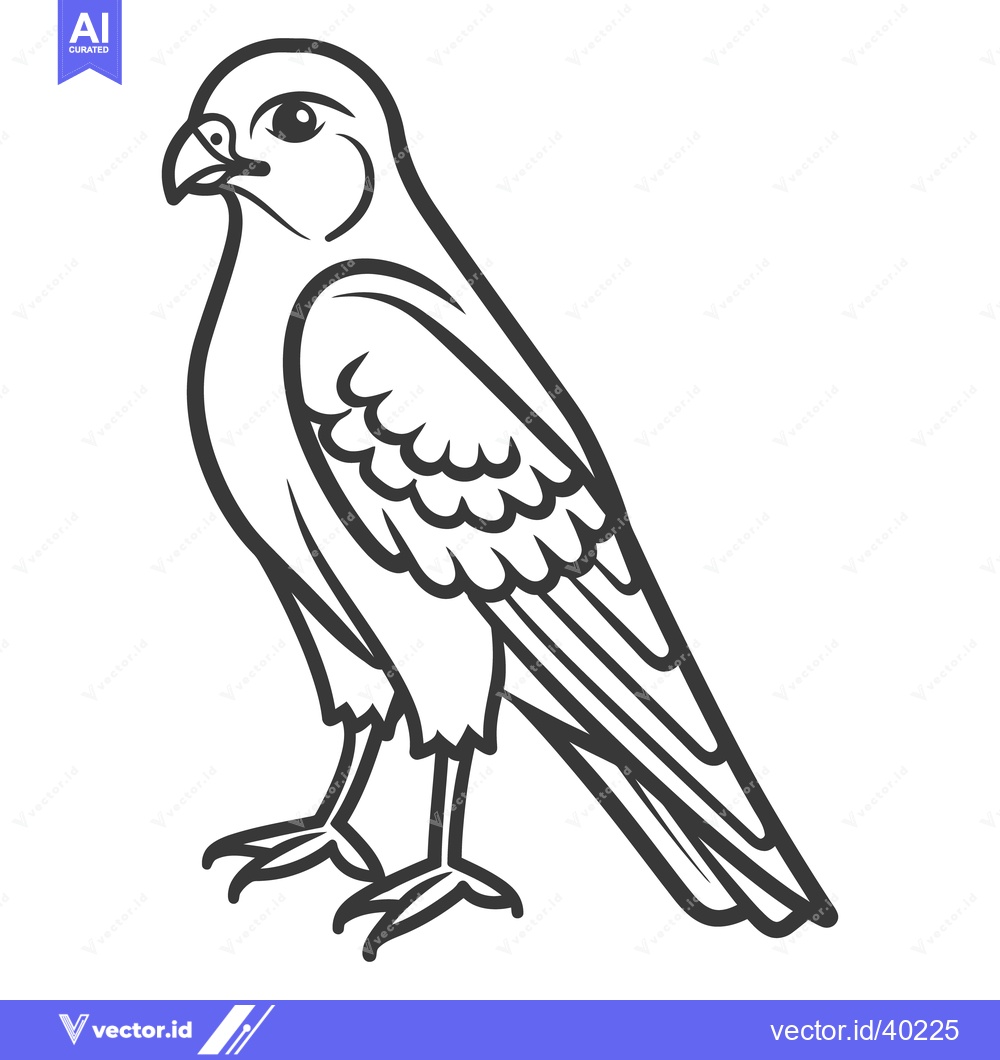 Premium Vector dari A stylized drawing depicts a bird of prey in a standing posture