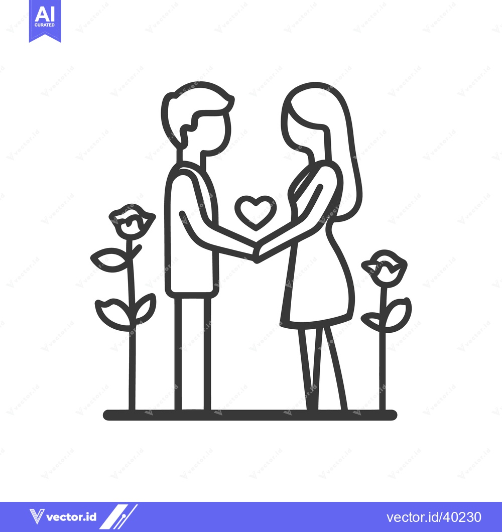 Premium Vector dari A couple holding hands together with hearts and roses