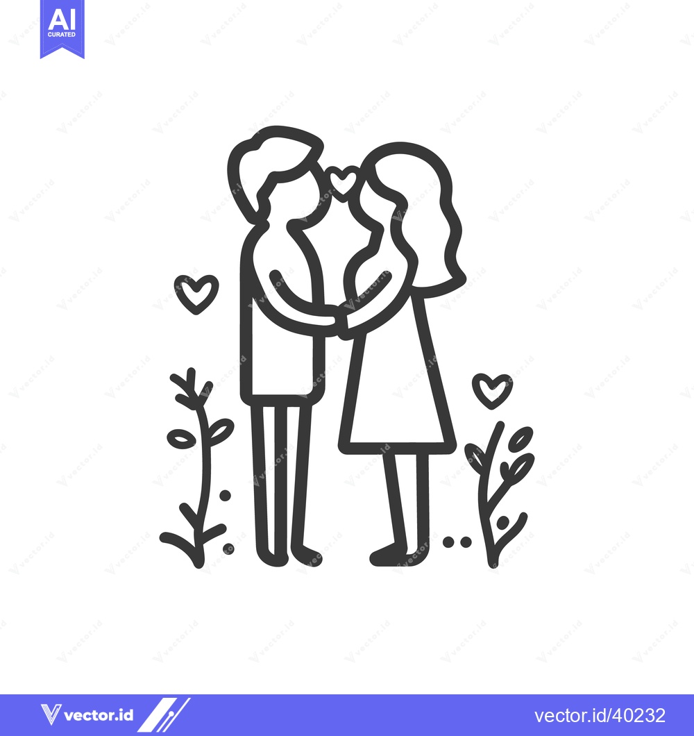 Premium Vector dari An outlined illustration of a loving couple standing together affectio