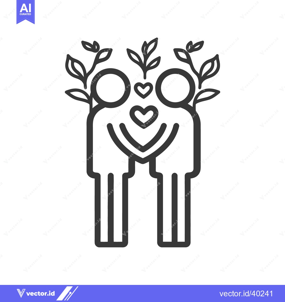 Premium Vector of Two people embracing with hearts and growing leaves above them