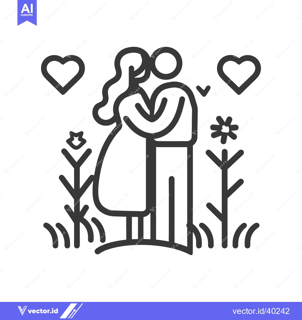 Premium Vector of Two people embracing with hearts and stylized floral elements