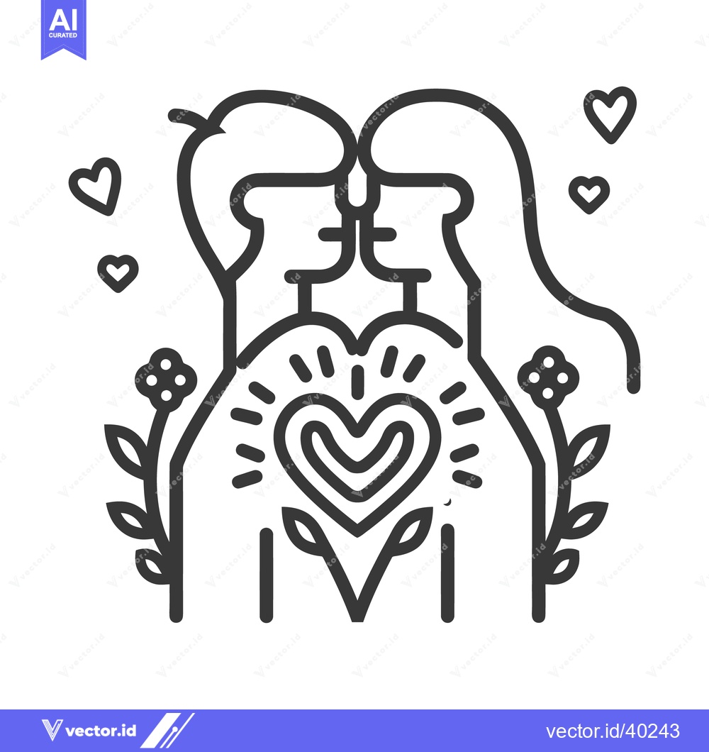 Premium Vector of A Simple Black And White Illustration Showing Two Lovers Connected