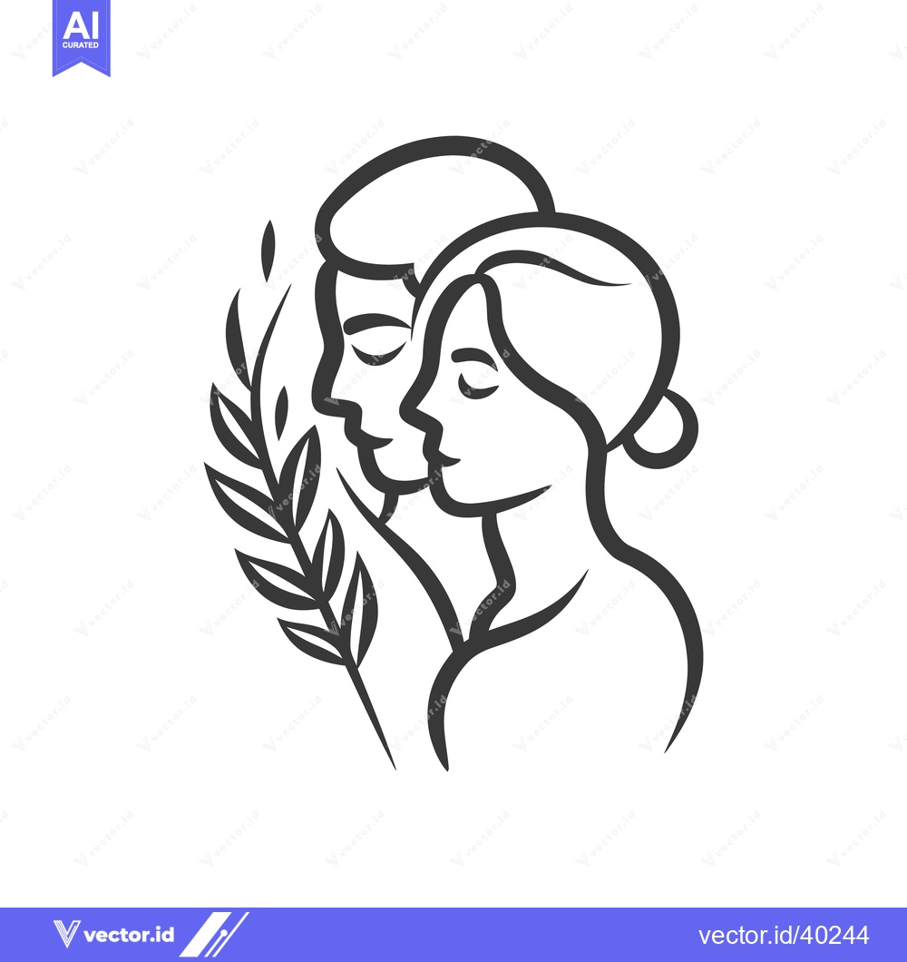 Premium Vector dari A couple embraces with a branch of leaves behind them