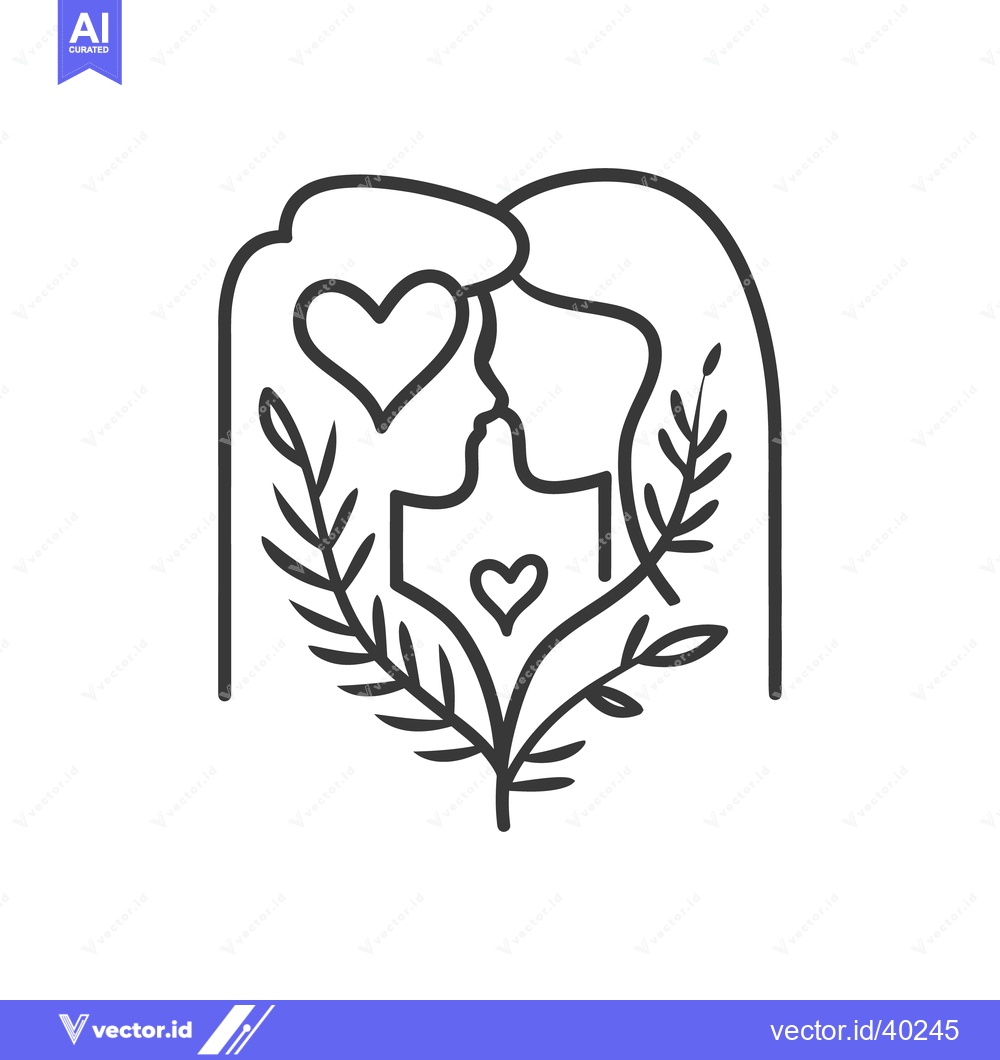 Premium Vector of Two people are kissing surrounded by floral decorations and hearts