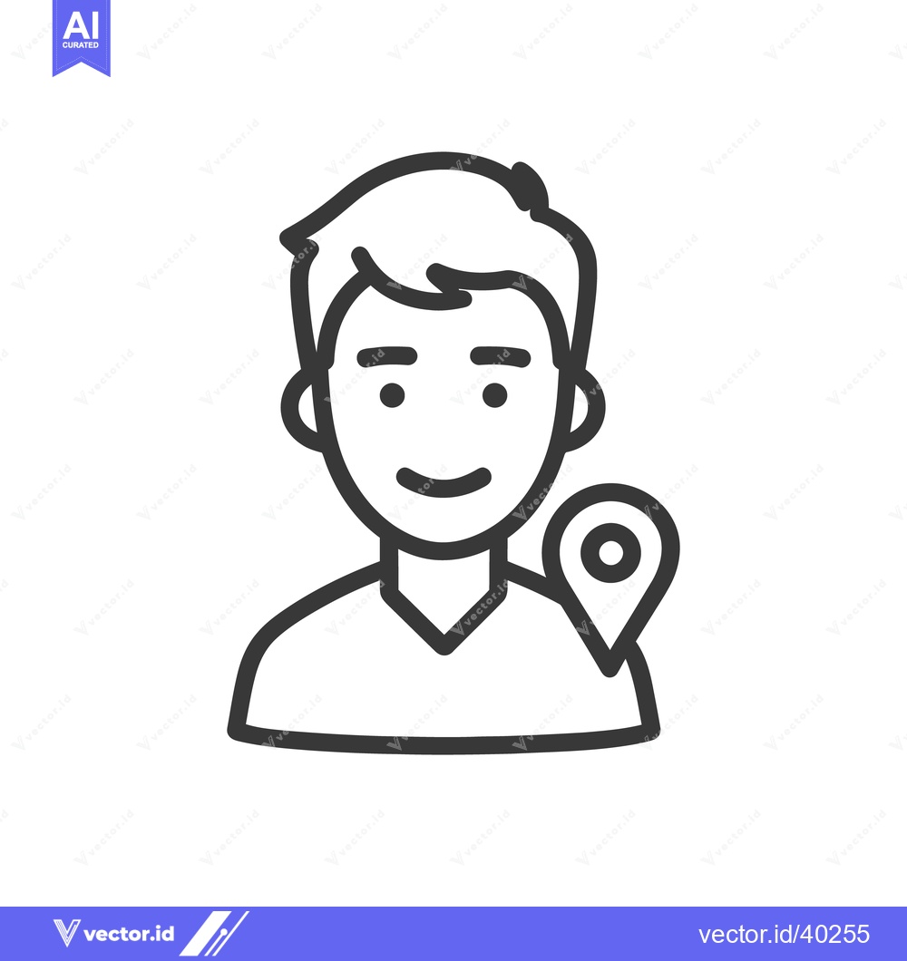 Premium Vector of Man Avatar with Location Pin, Minimalist Line Art Icon