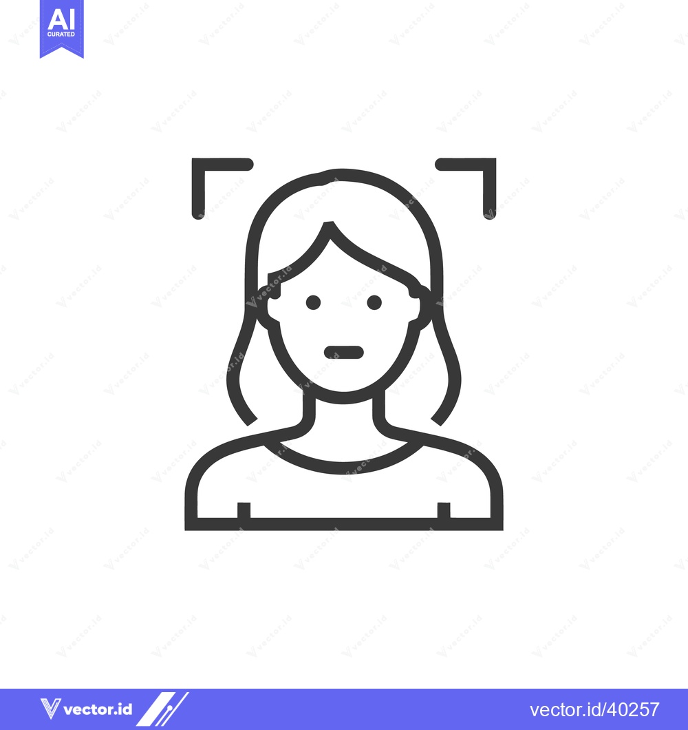 Premium Vector of Minimalist Woman Portrait Icon with Face Detection Framing, Line Art