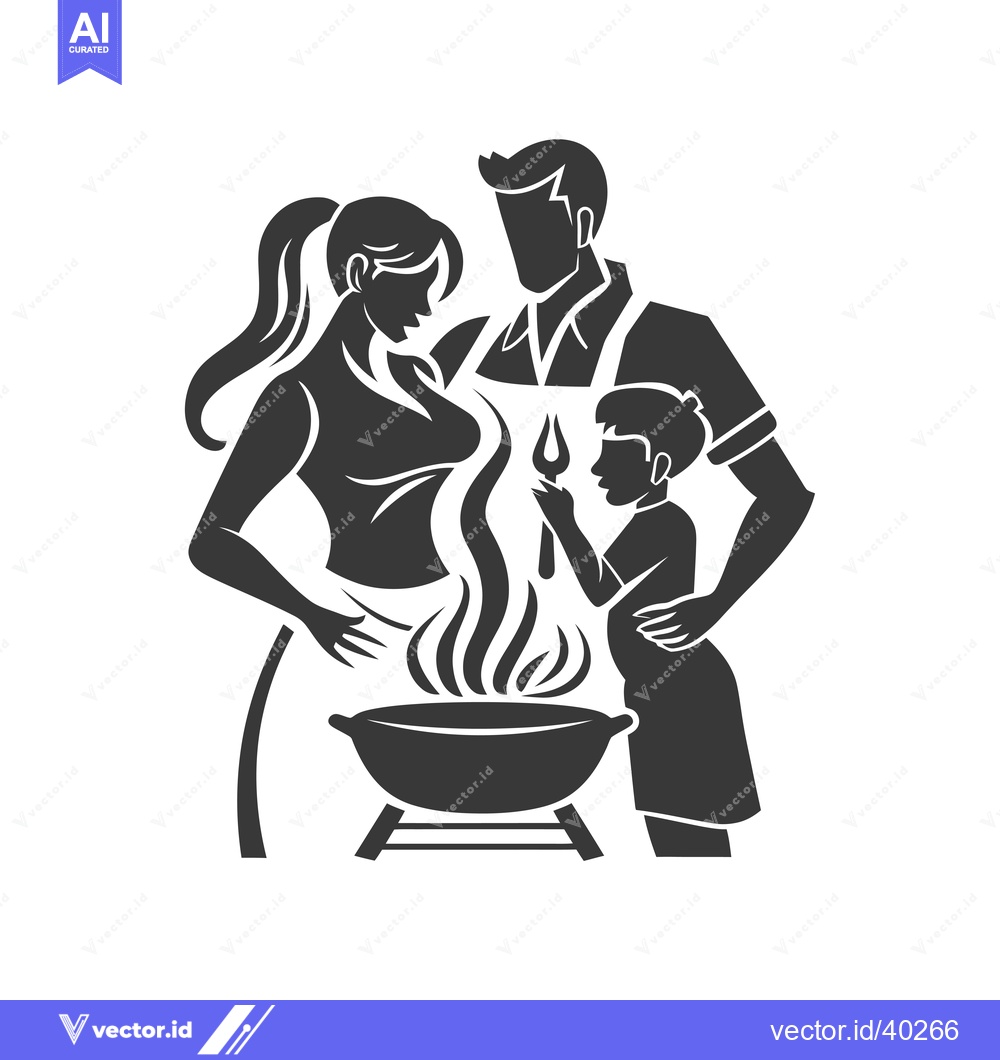 Premium Vector dari Family Barbeque Silhouette with Dad, Mom, and Child