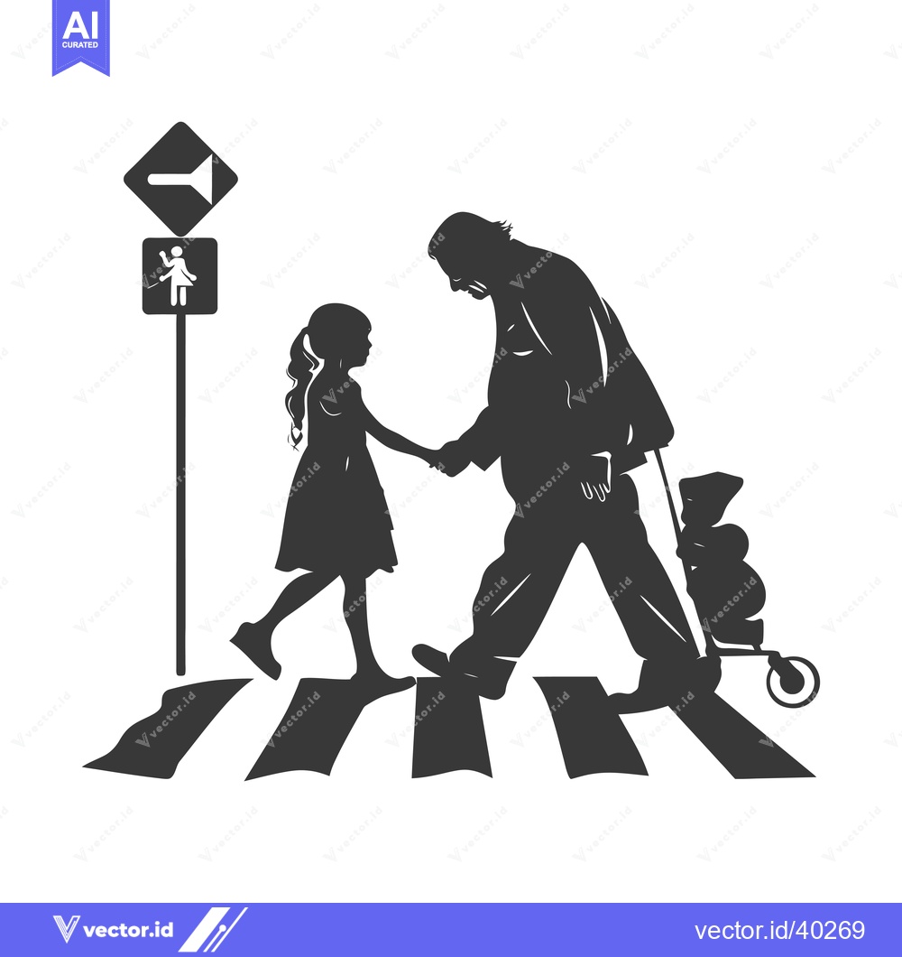 Premium Vector dari Family crossing a pedestrian crosswalk with a stroller