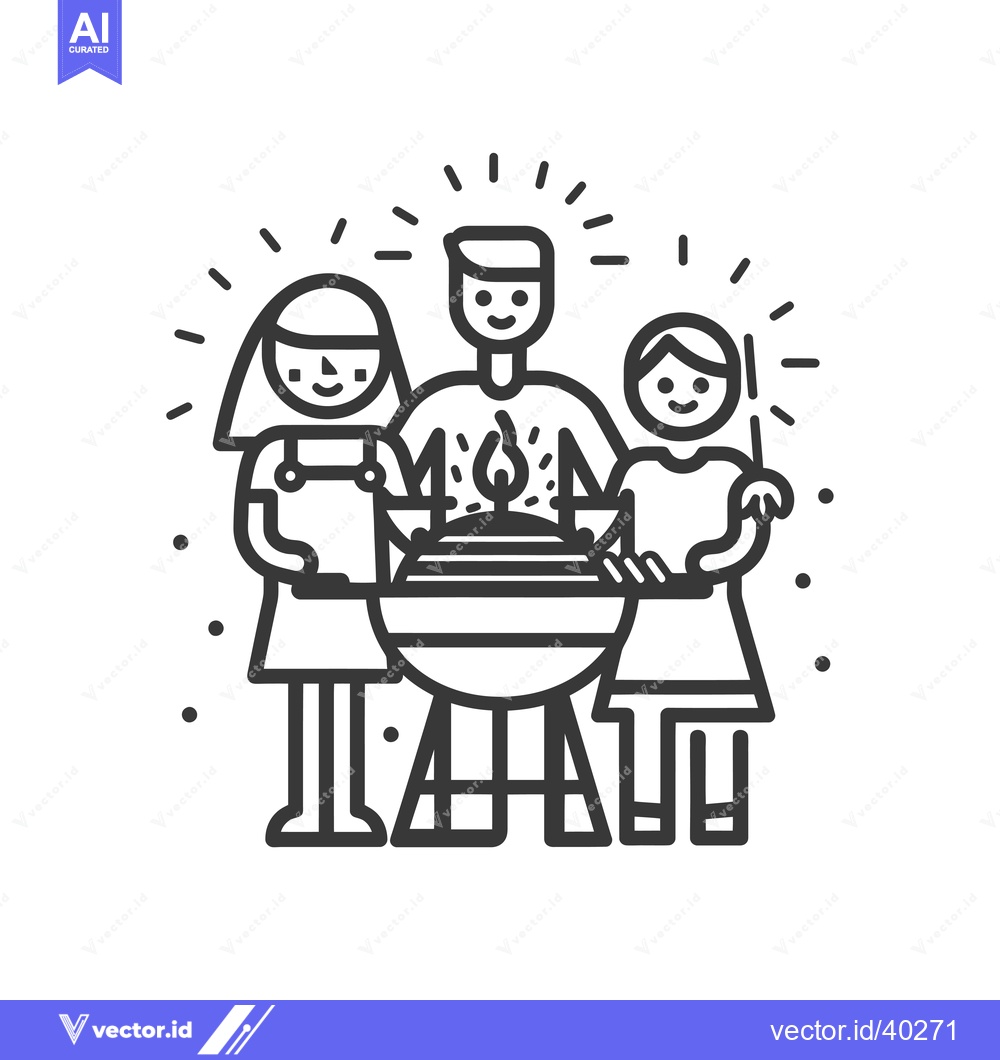 Premium Vector dari Family Gathering Around a Barbecue Grill