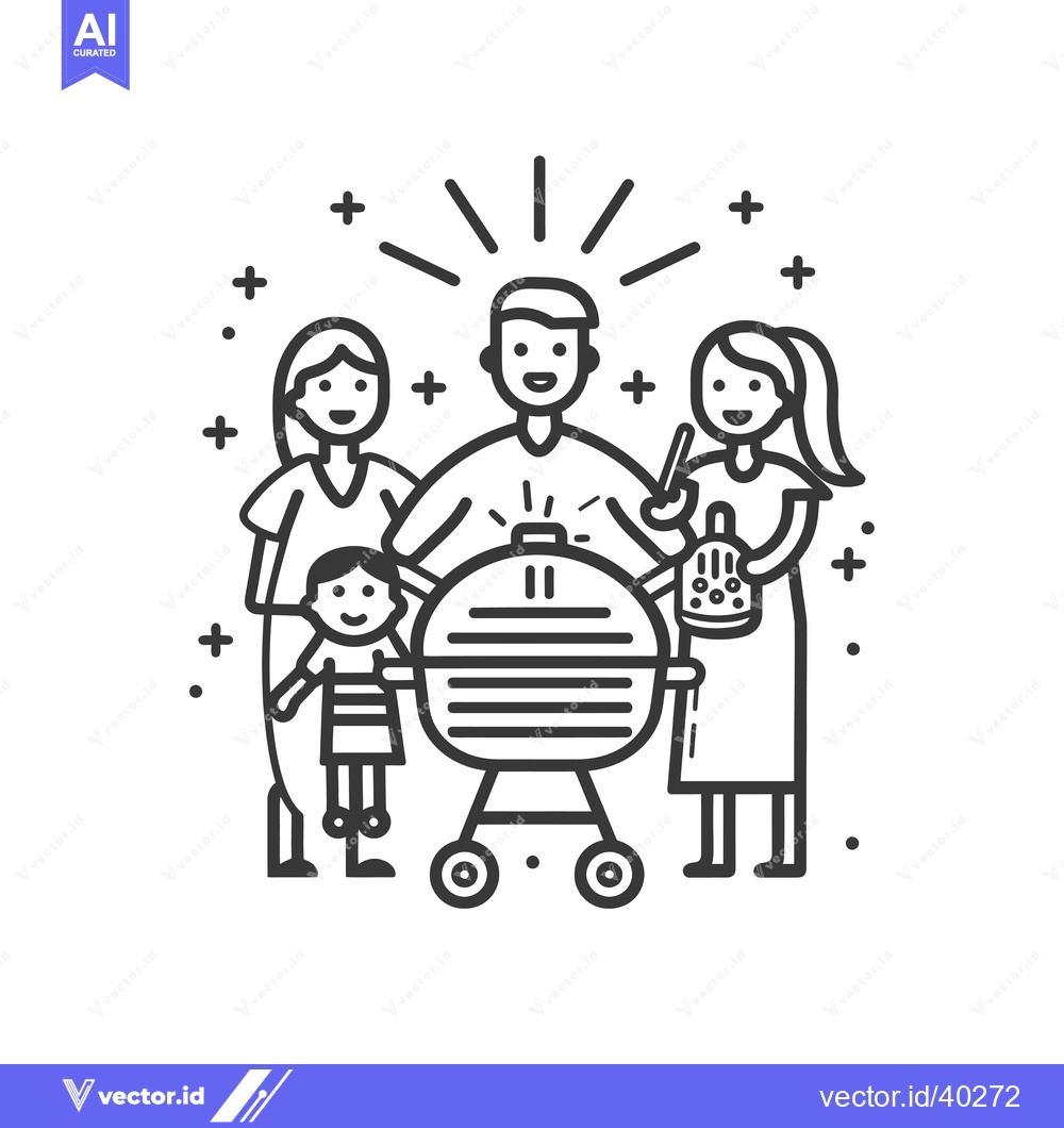 Premium Vector dari Family Gathering Around a Grill with Smiles and Plus Signs
