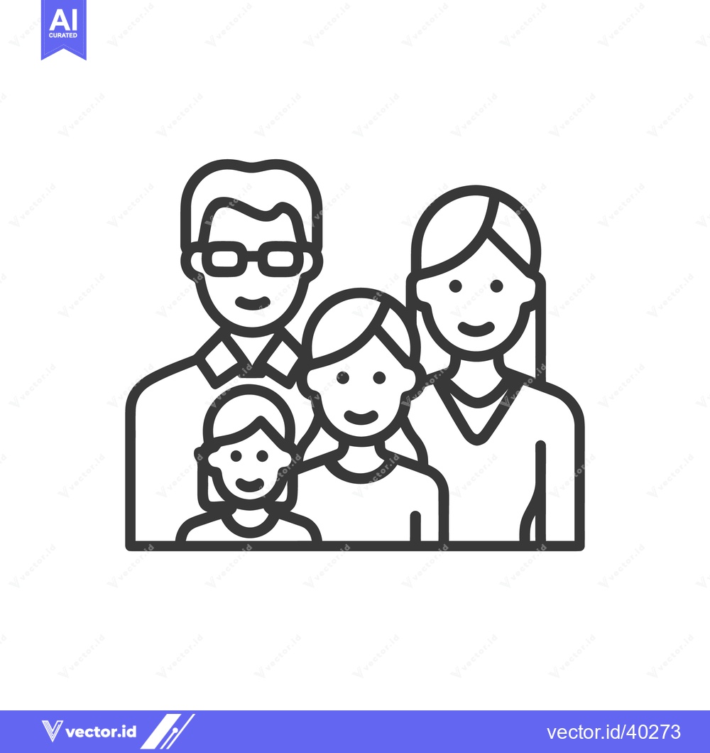 Premium Vector of Minimalist Family Portrait: Line Art Illustration of Four Smiling Peop